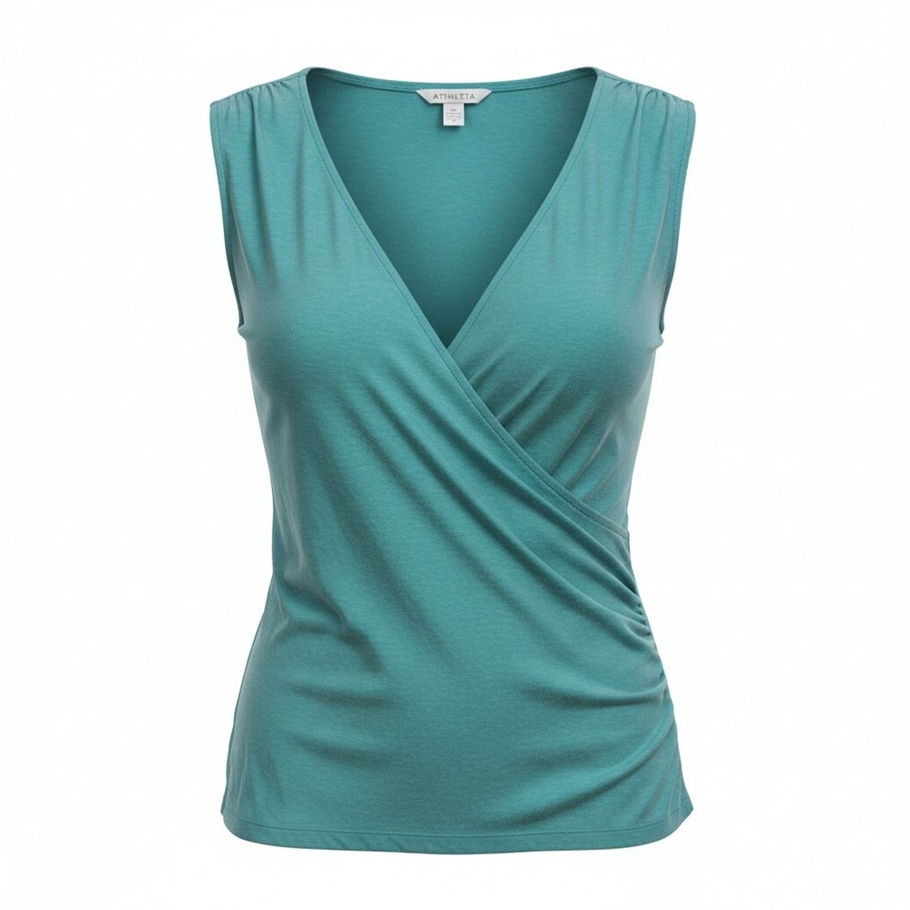 Athleta Breezy Wrap Tank Womens M Medium Teal Blue Surplice V-Neck Sleeveless